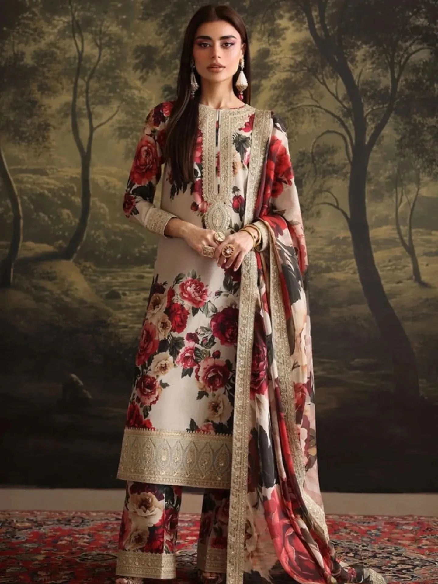 Humjoli Printed Embroidered Lawn 3PC Unstitched Memon Clothes